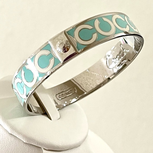 EUC Coach Silver Teal Turquoise Signature Bracelet